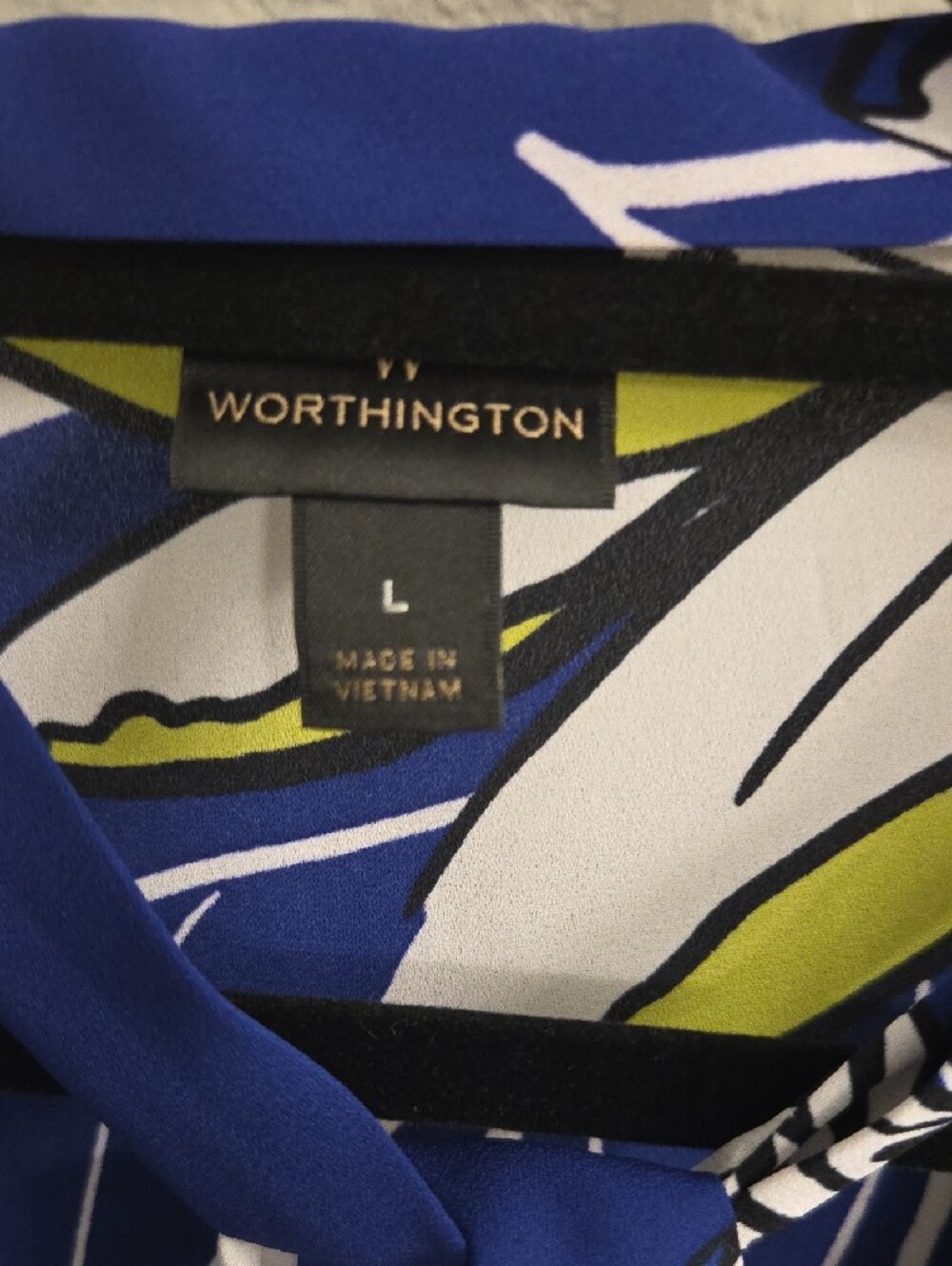 Worthington Royal Blue Floral Tie-Neck Blouse - Picture 2 of 5